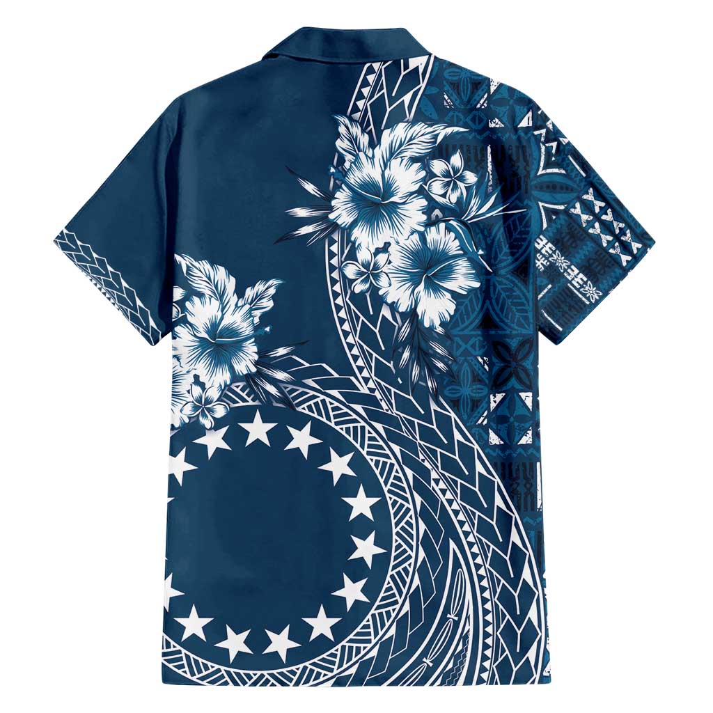 Kia Orana Cook Islands Hawaiian Shirt Tiare and Stars - Navy Blue LT7 - Polynesian Pride
