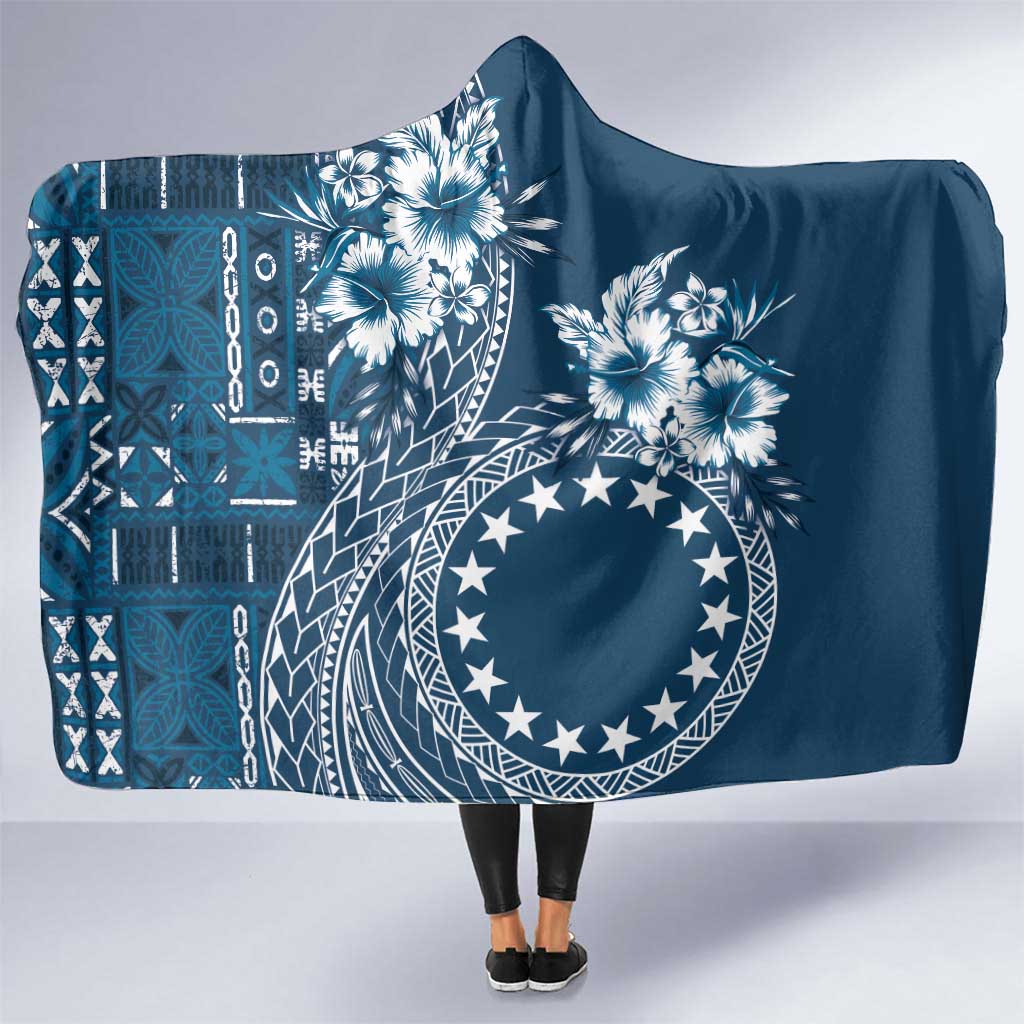 Kia Orana Cook Islands Hooded Blanket Tiare and Stars - Navy Blue LT7 One Size Navy Blue - Polynesian Pride