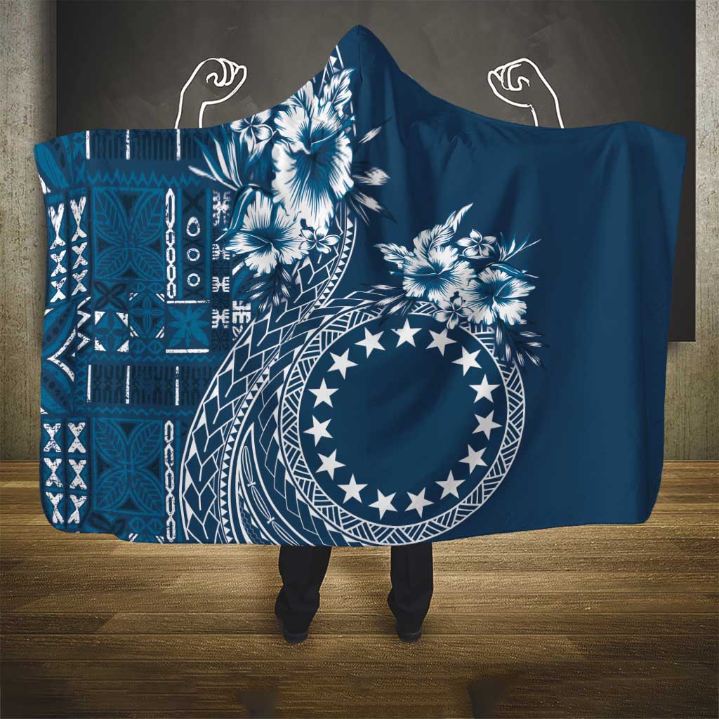 Kia Orana Cook Islands Hooded Blanket Tiare and Stars - Navy Blue LT7 - Polynesian Pride