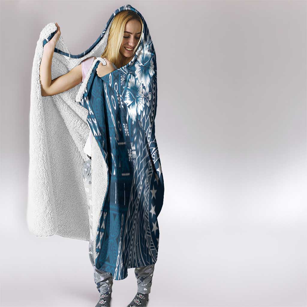Kia Orana Cook Islands Hooded Blanket Tiare and Stars - Navy Blue LT7 - Polynesian Pride