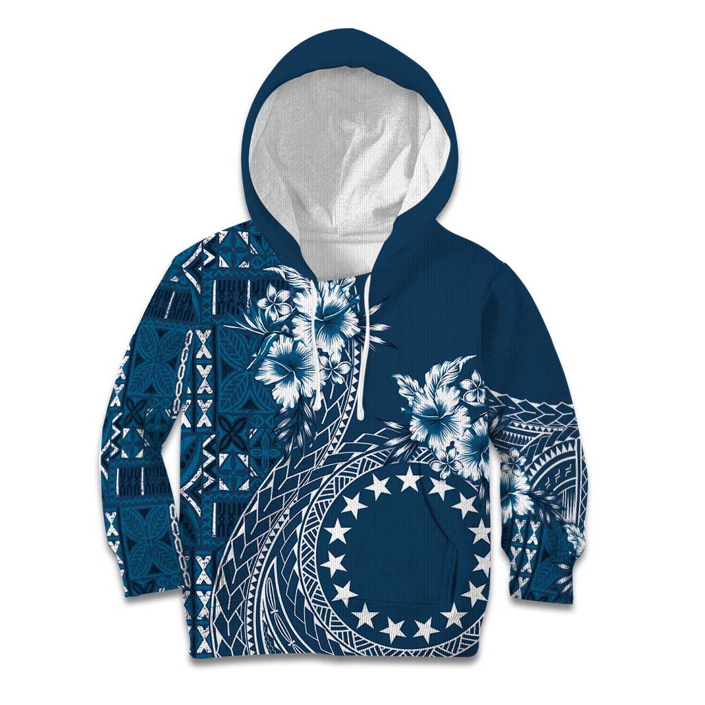 Kia Orana Cook Islands Kid Hoodie Tiare and Stars - Navy Blue