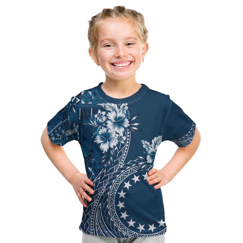 Kia Orana Cook Islands Kid T Shirt Tiare and Stars - Navy Blue