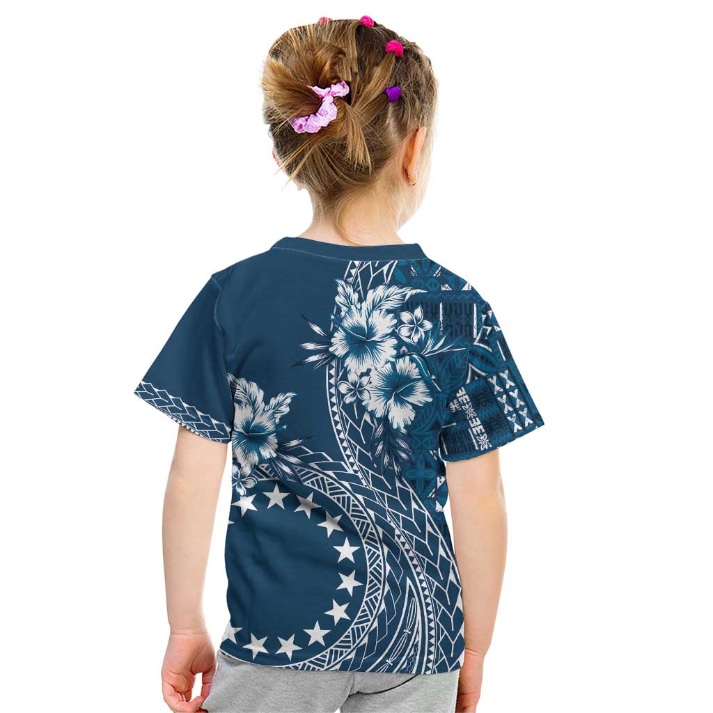 Kia Orana Cook Islands Kid T Shirt Tiare and Stars - Navy Blue