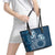 Kia Orana Cook Islands Leather Tote Bag Tiare and Stars - Navy Blue