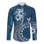 Kia Orana Cook Islands Long Sleeve Button Shirt Tiare and Stars - Navy Blue