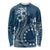 Kia Orana Cook Islands Long Sleeve Shirt Tiare and Stars - Navy Blue