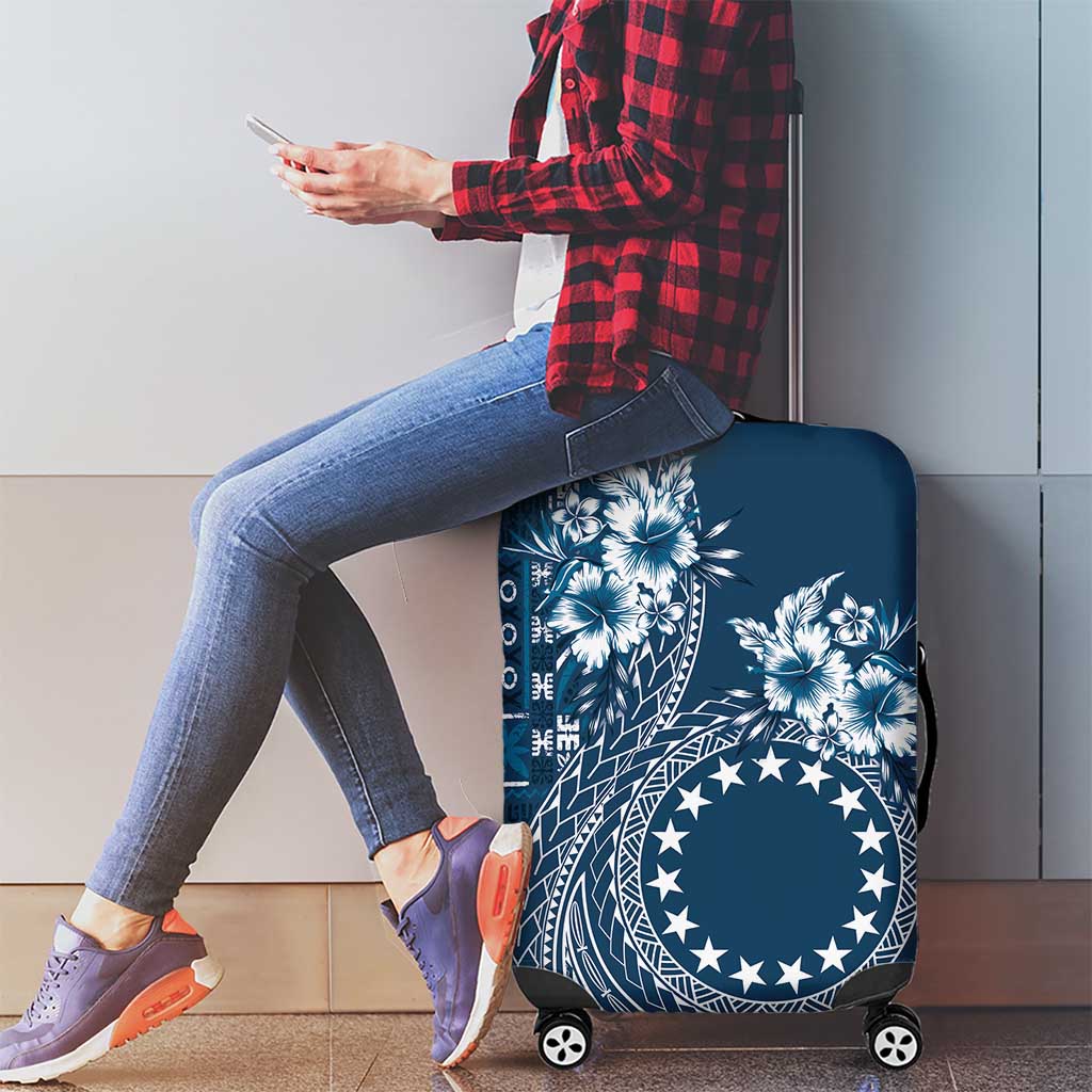 Kia Orana Cook Islands Luggage Cover Tiare and Stars - Navy Blue