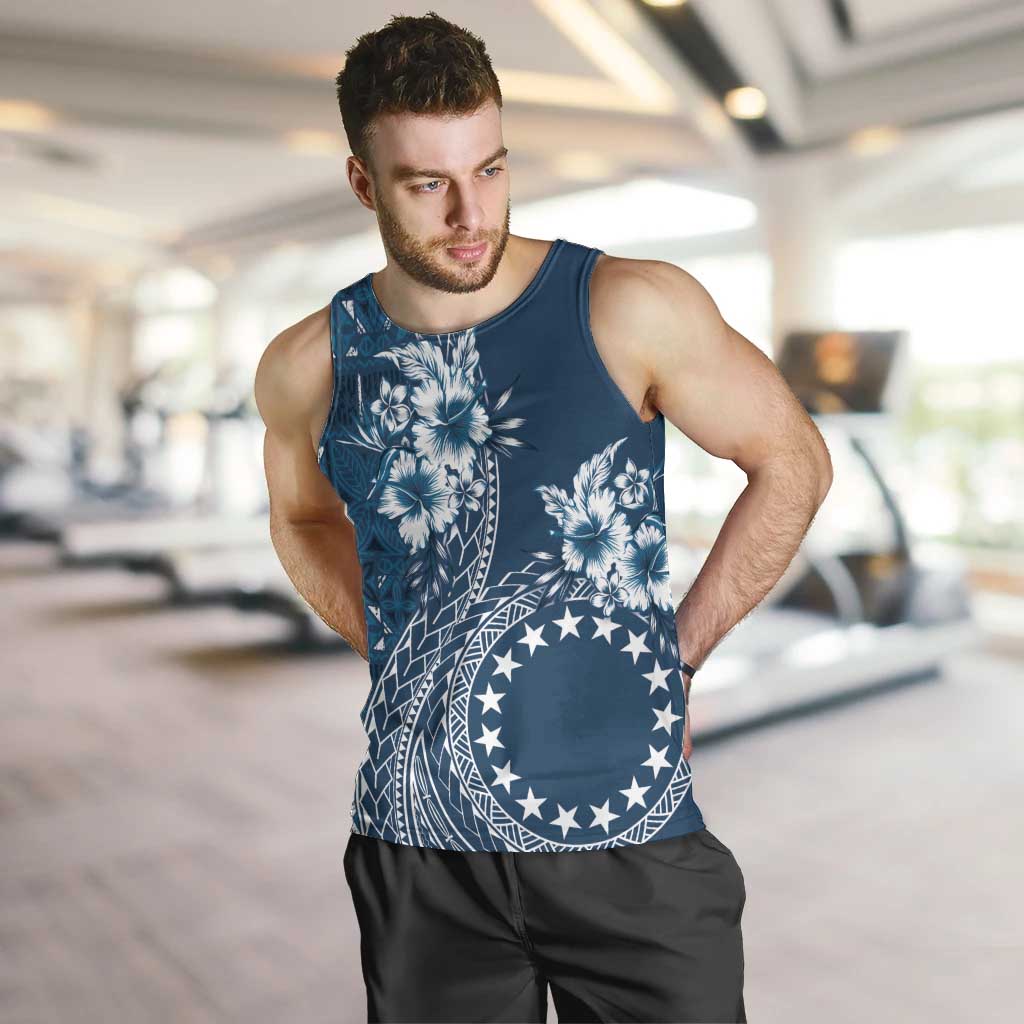 Kia Orana Cook Islands Men Tank Top Tiare and Stars - Navy Blue LT7 Navy Blue - Polynesian Pride