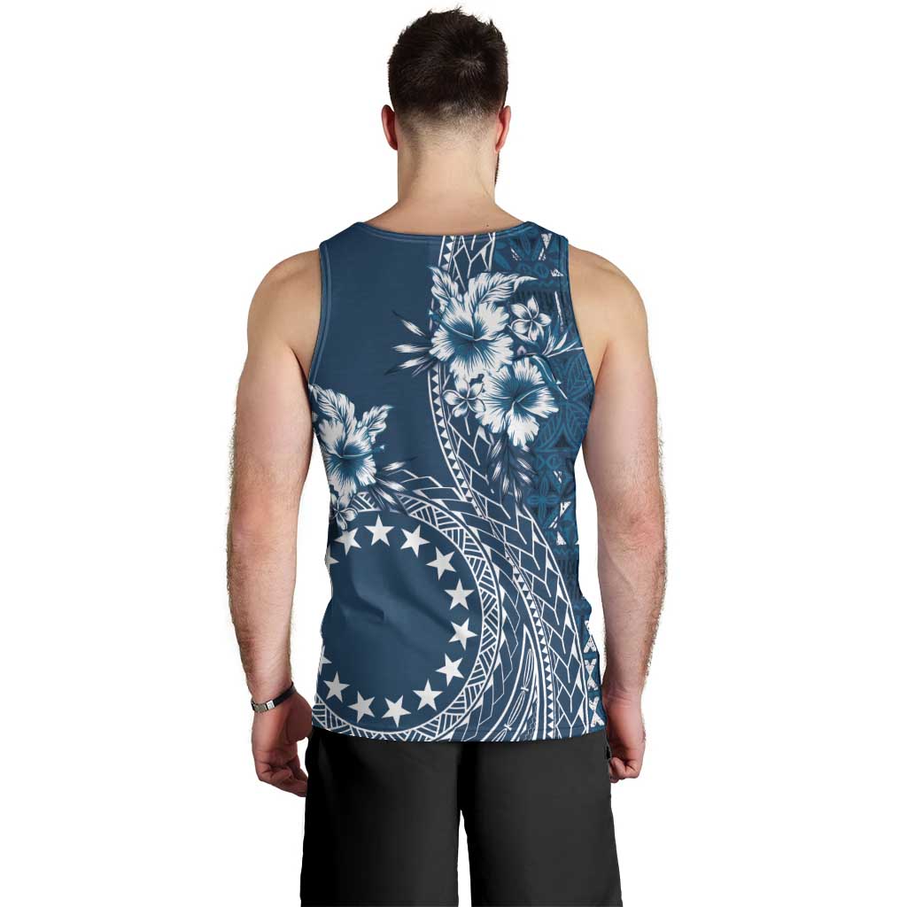 Kia Orana Cook Islands Men Tank Top Tiare and Stars - Navy Blue LT7 - Polynesian Pride