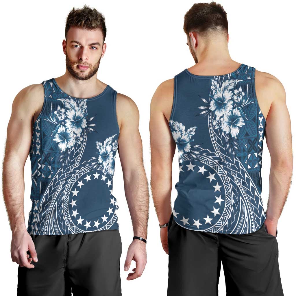 Kia Orana Cook Islands Men Tank Top Tiare and Stars - Navy Blue LT7 - Polynesian Pride