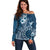 Kia Orana Cook Islands Off Shoulder Sweater Tiare and Stars - Navy Blue