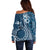 Kia Orana Cook Islands Off Shoulder Sweater Tiare and Stars - Navy Blue