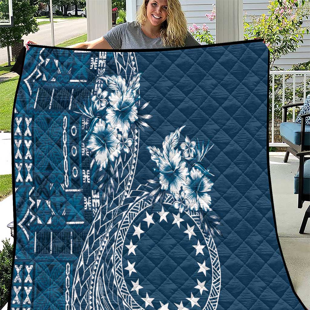 Kia Orana Cook Islands Quilt Tiare and Stars - Navy Blue