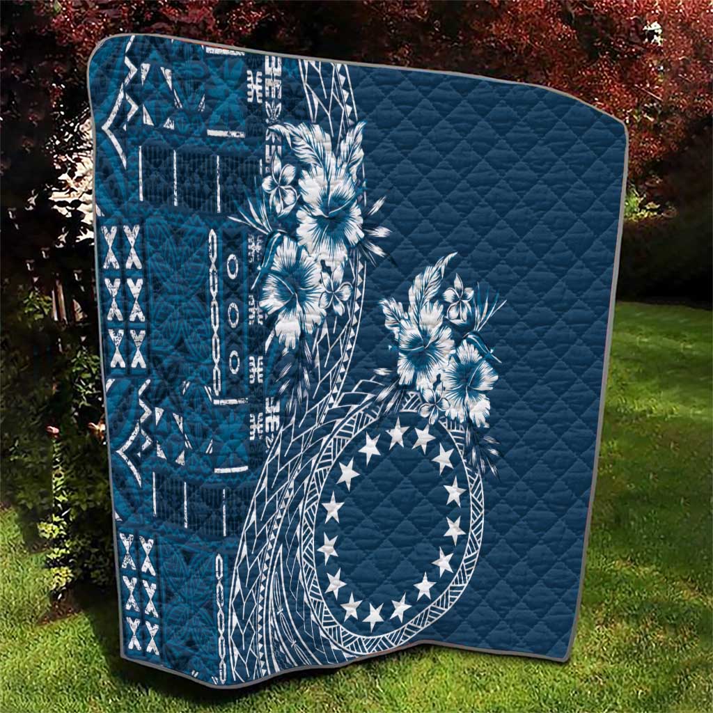 Kia Orana Cook Islands Quilt Tiare and Stars - Navy Blue