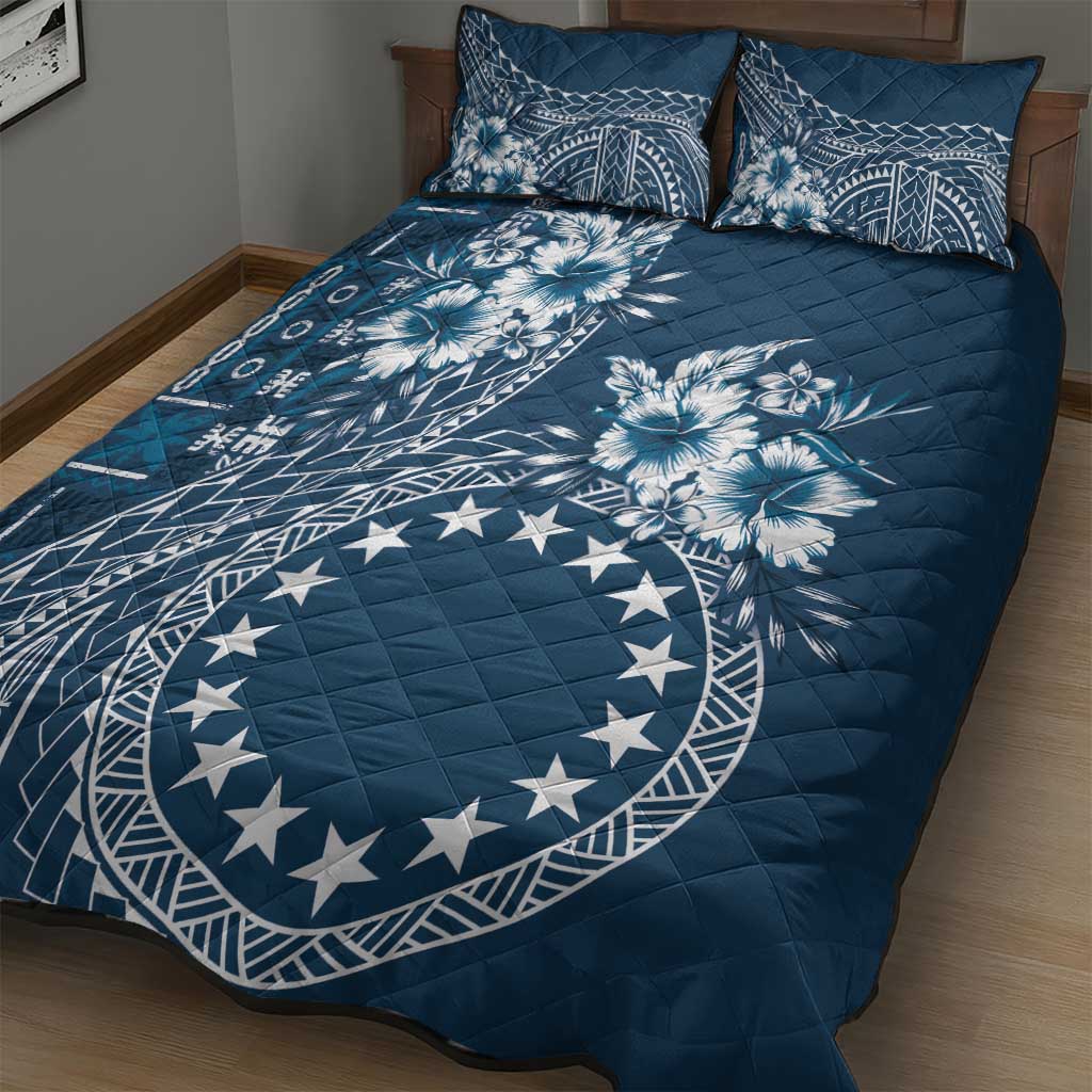 Kia Orana Cook Islands Quilt Bed Set Tiare and Stars - Navy Blue LT7 - Polynesian Pride