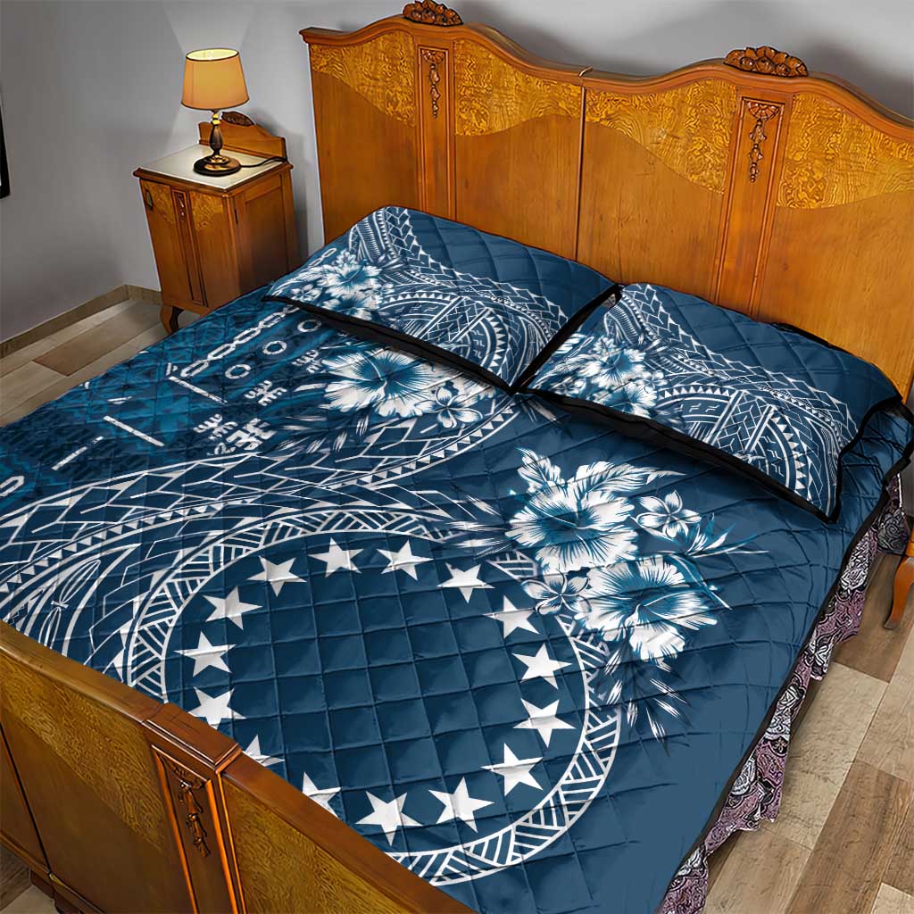 Kia Orana Cook Islands Quilt Bed Set Tiare and Stars - Navy Blue LT7 - Polynesian Pride