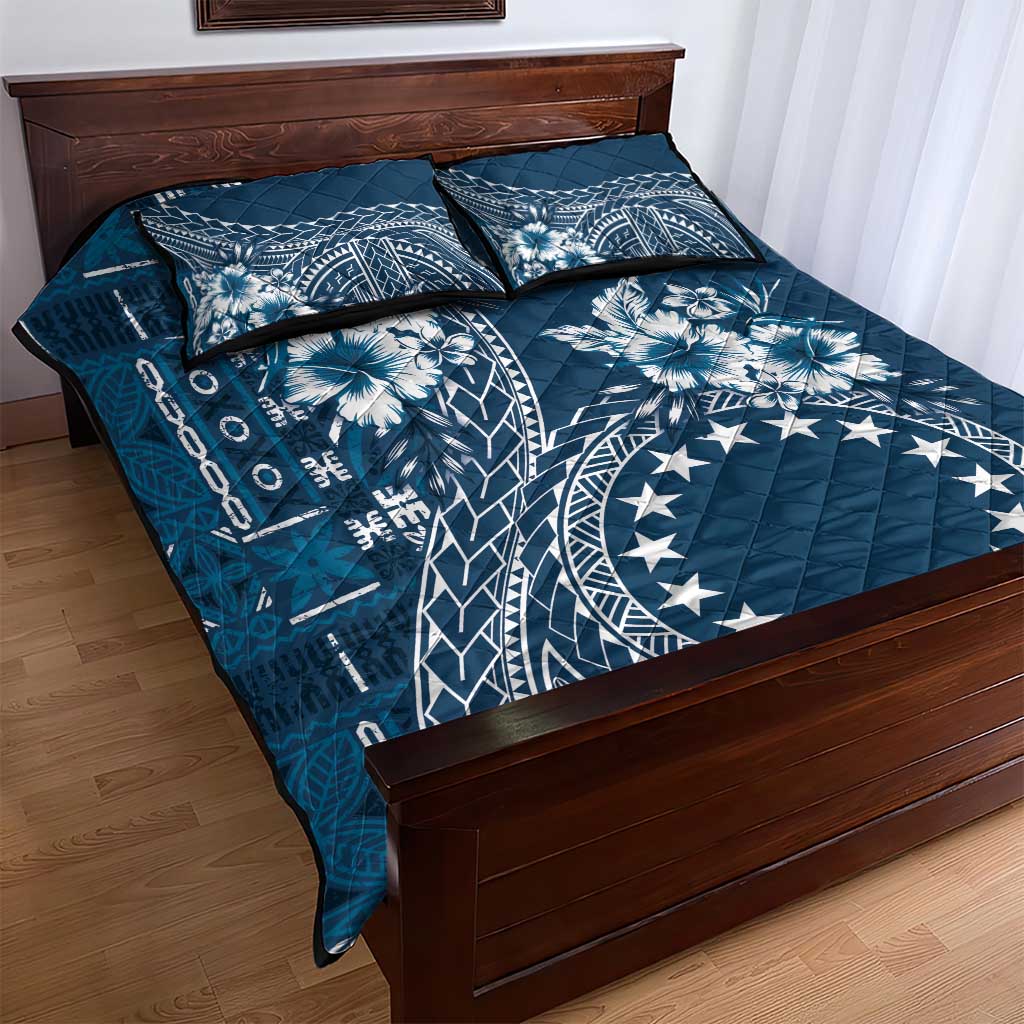 Kia Orana Cook Islands Quilt Bed Set Tiare and Stars - Navy Blue LT7 - Polynesian Pride