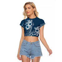 Kia Orana Cook Islands Raglan Cropped T Shirt Tiare and Stars - Navy Blue