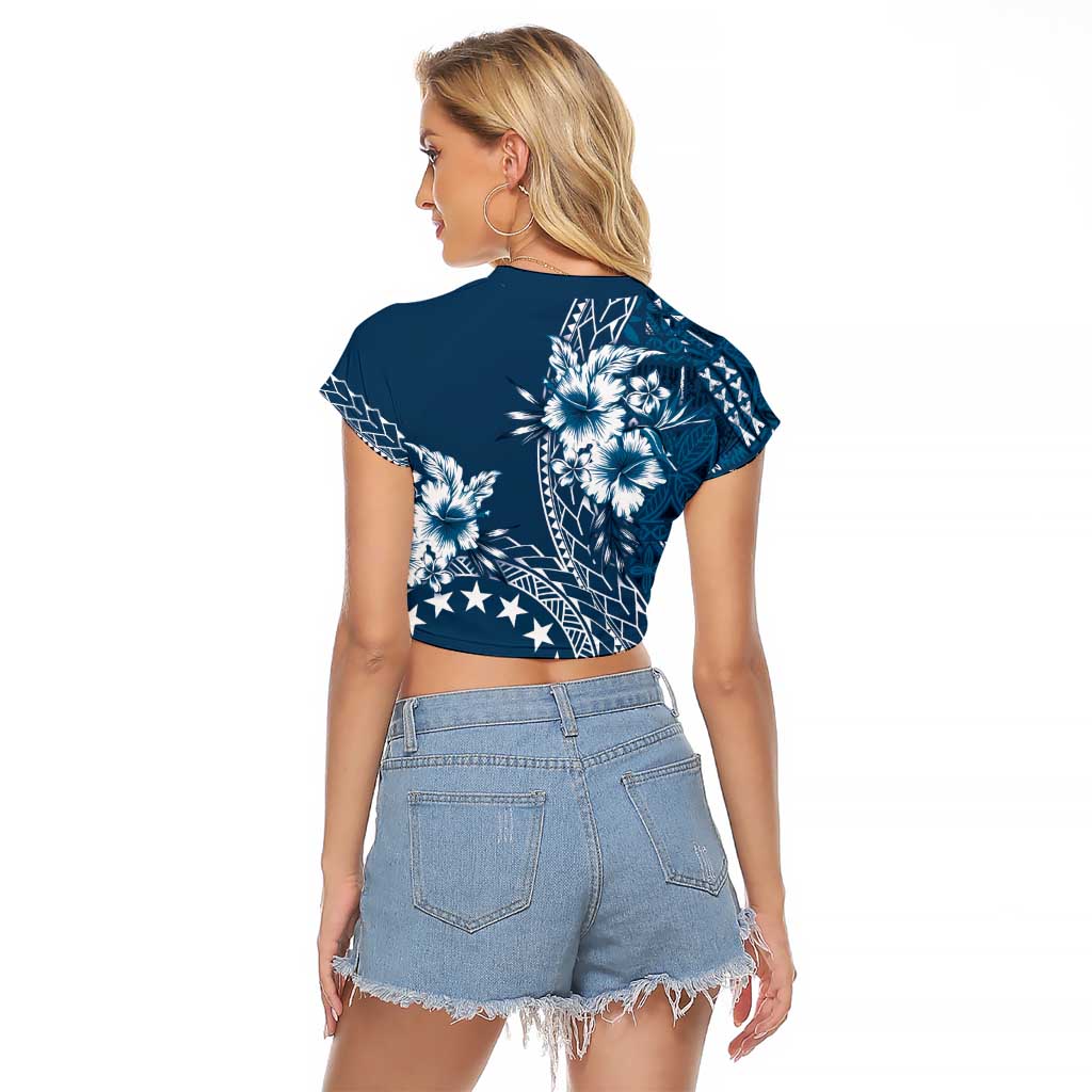 Kia Orana Cook Islands Raglan Cropped T Shirt Tiare and Stars - Navy Blue