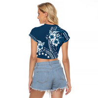 Kia Orana Cook Islands Raglan Cropped T Shirt Tiare and Stars - Navy Blue