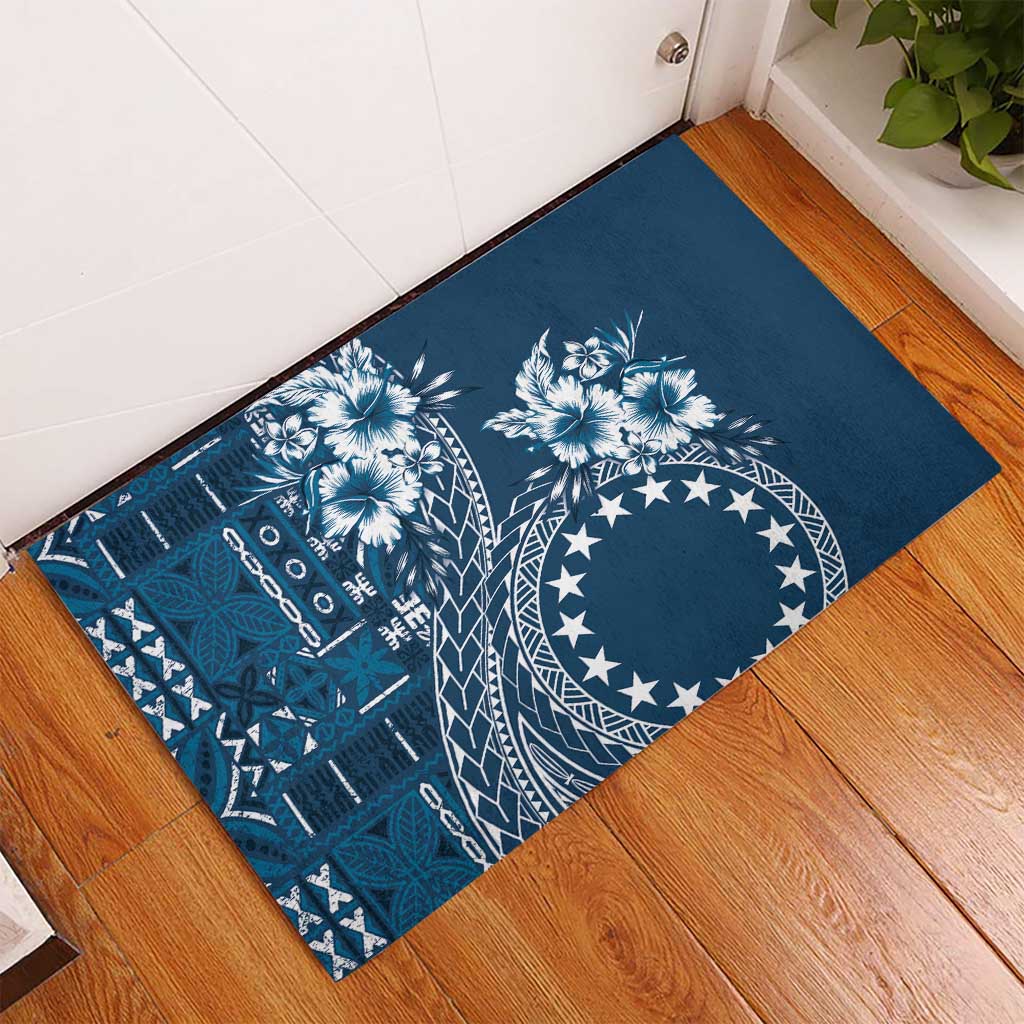 Kia Orana Cook Islands Rubber Doormat Tiare and Stars - Navy Blue LT7 - Polynesian Pride