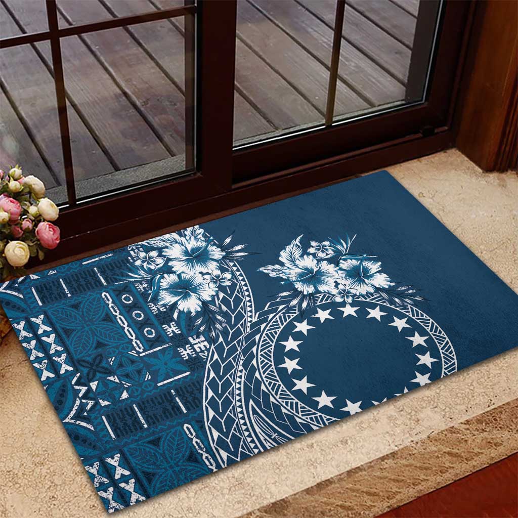 Kia Orana Cook Islands Rubber Doormat Tiare and Stars - Navy Blue LT7 - Polynesian Pride