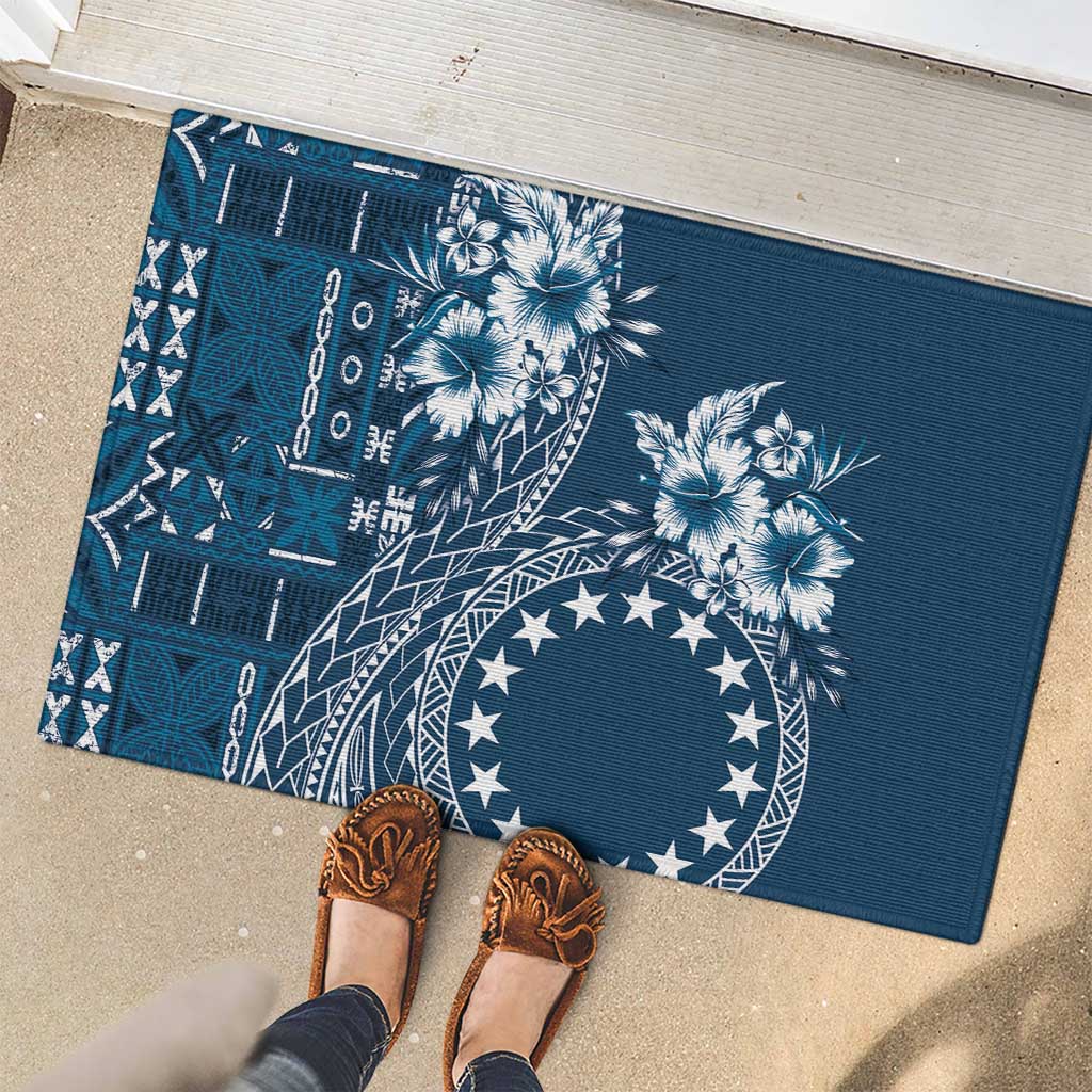 Kia Orana Cook Islands Rubber Doormat Tiare and Stars - Navy Blue LT7 - Polynesian Pride