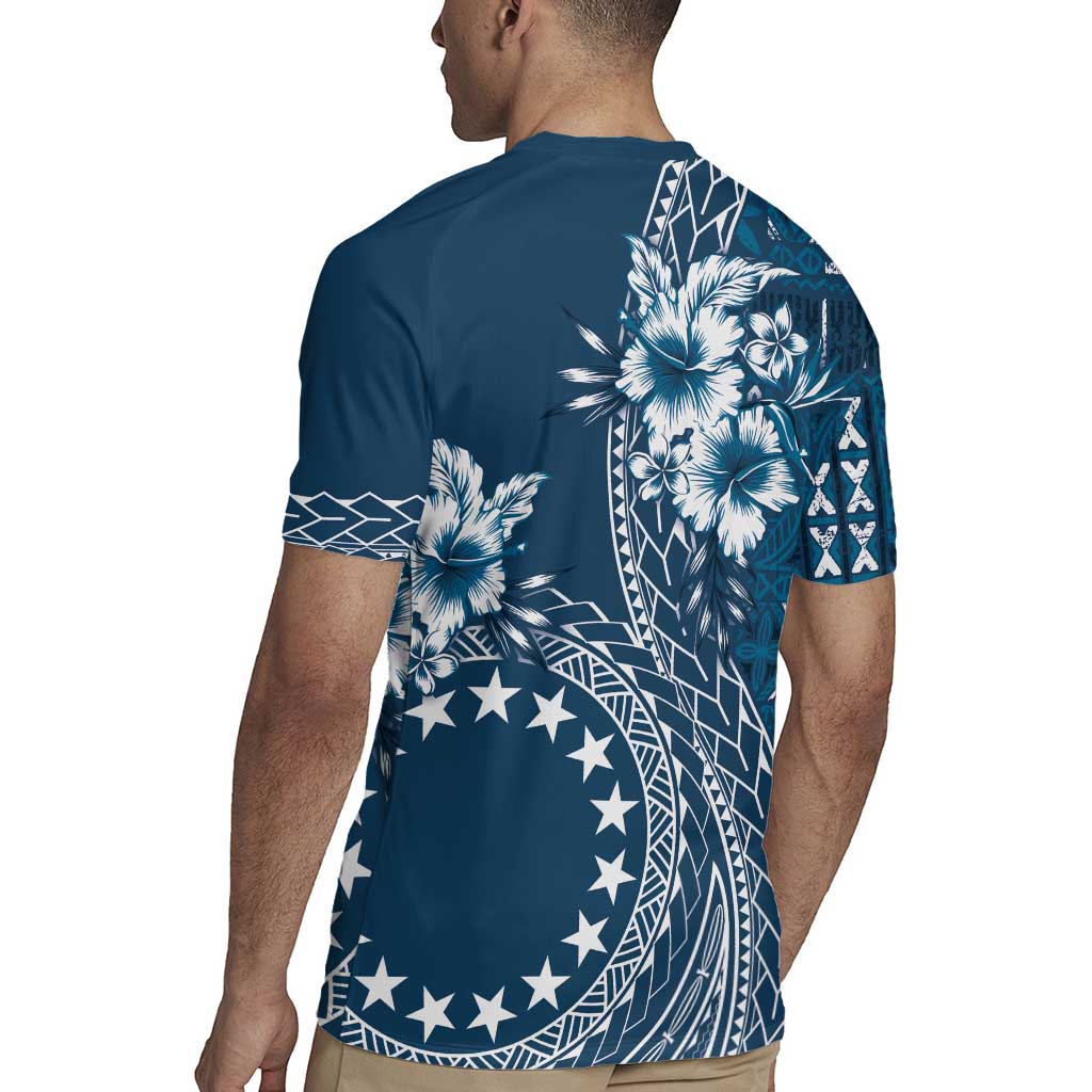 Kia Orana Cook Islands Rugby Jersey Tiare and Stars - Navy Blue LT7 - Polynesian Pride
