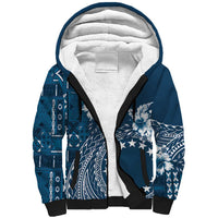 Kia Orana Cook Islands Sherpa Hoodie Tiare and Stars - Navy Blue LT7 Unisex Navy Blue - Polynesian Pride