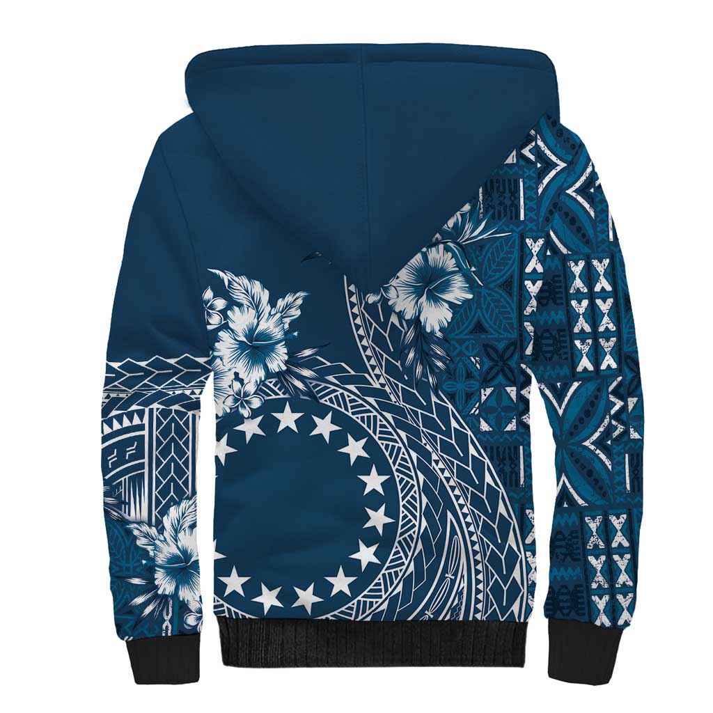 Kia Orana Cook Islands Sherpa Hoodie Tiare and Stars - Navy Blue LT7 - Polynesian Pride