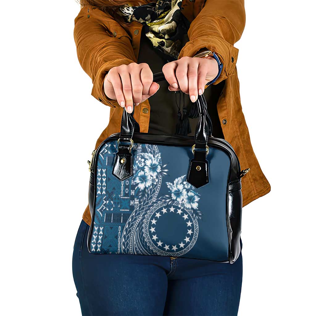 Kia Orana Cook Islands Shoulder Handbag Tiare and Stars - Navy Blue