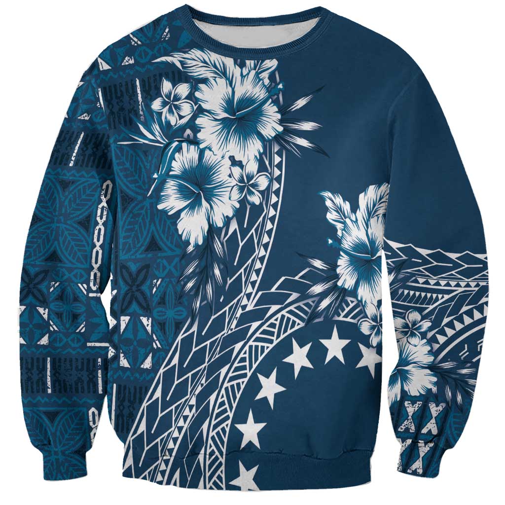 Kia Orana Cook Islands Sweatshirt Tiare and Stars - Navy Blue LT7 Unisex Navy Blue - Polynesian Pride