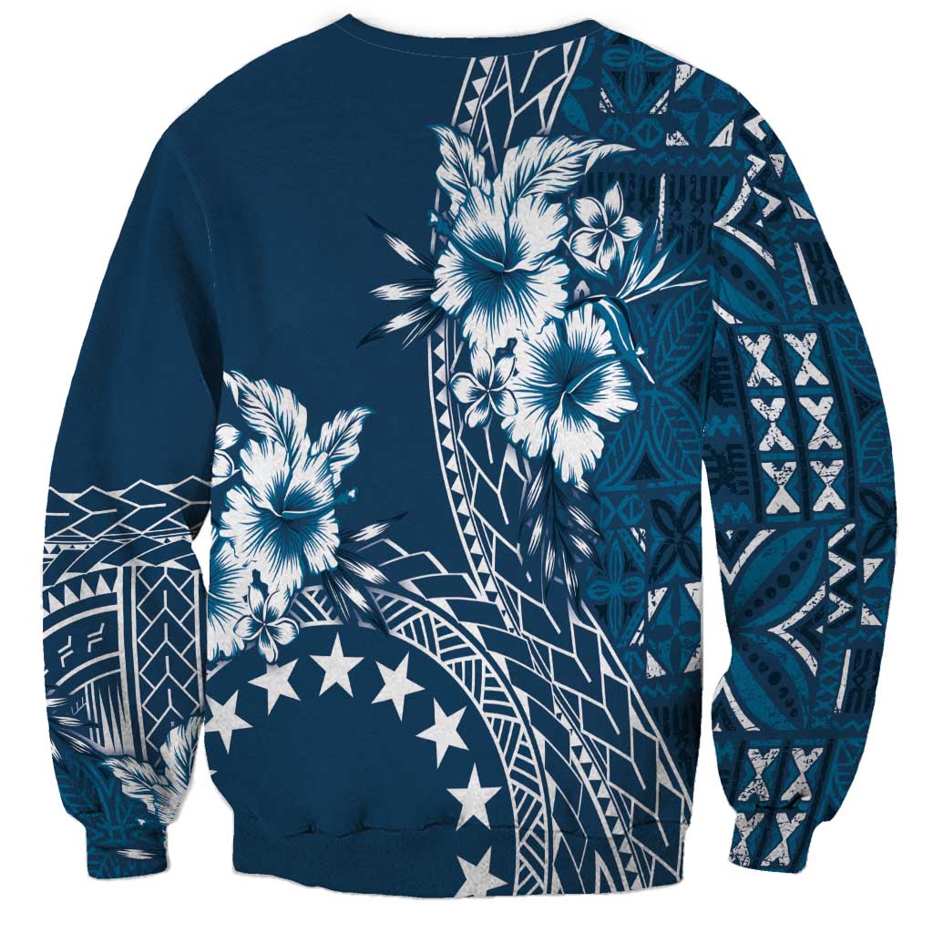Kia Orana Cook Islands Sweatshirt Tiare and Stars - Navy Blue LT7 - Polynesian Pride