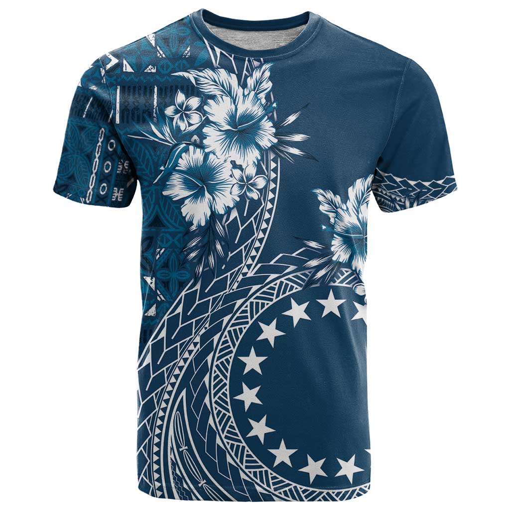 Kia Orana Cook Islands T Shirt Tiare and Stars - Navy Blue