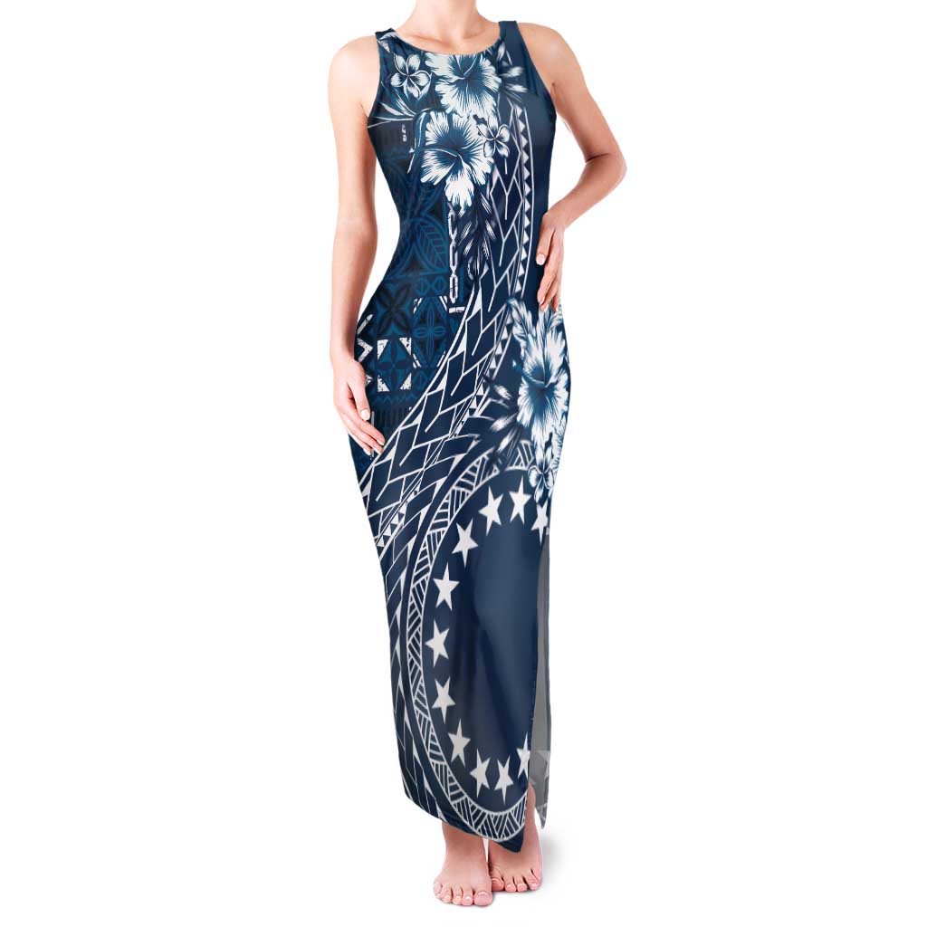 Kia Orana Cook Islands Tank Maxi Dress Tiare and Stars - Navy Blue LT7 Women Navy Blue - Polynesian Pride