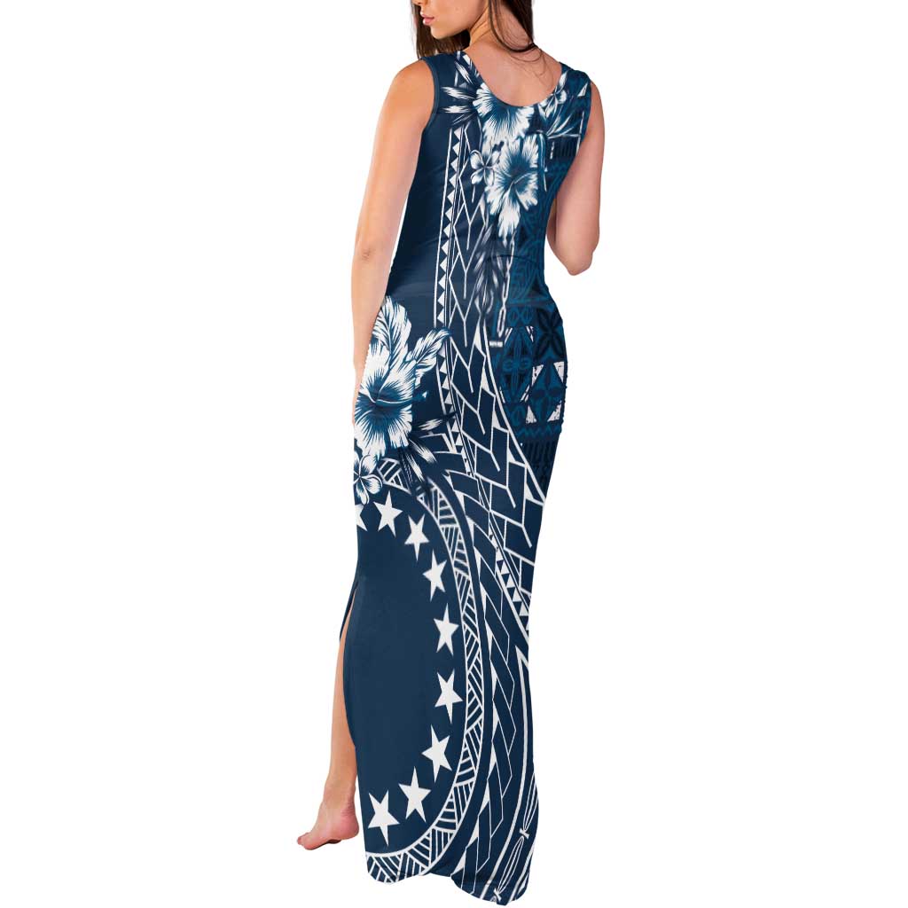 Kia Orana Cook Islands Tank Maxi Dress Tiare and Stars - Navy Blue LT7 - Polynesian Pride