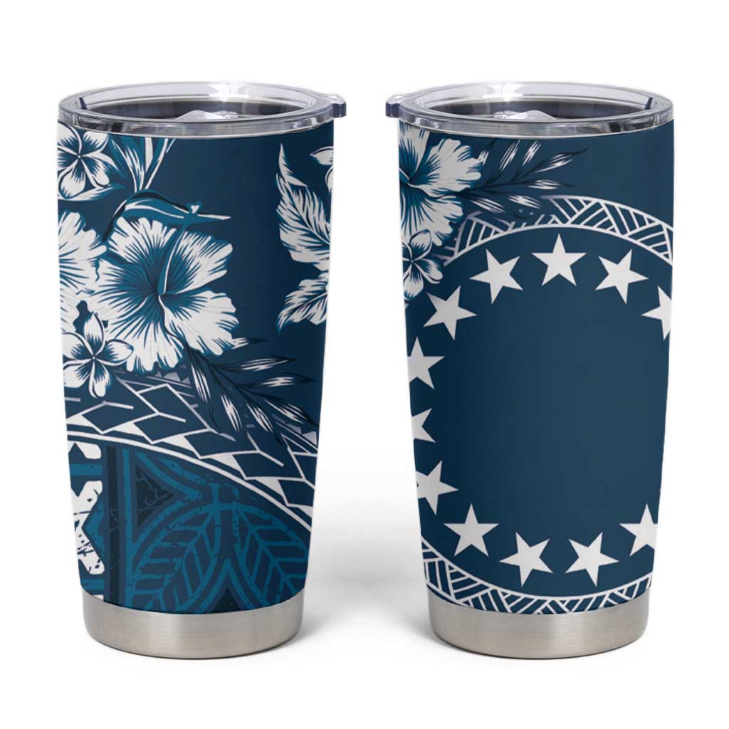 Kia Orana Cook Islands Tumbler Cup Tiare & Stars - Navy Blue LT7 Navy Blue - Polynesian Pride