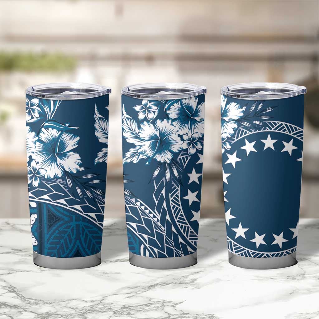 Kia Orana Cook Islands Tumbler Cup Tiare & Stars - Navy Blue LT7 - Polynesian Pride