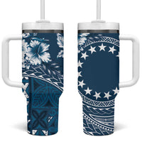 Kia Orana Cook Islands Tumbler With Handle Tiare & Stars - Navy Blue LT7 One Size: 40 oz Navy Blue - Polynesian Pride