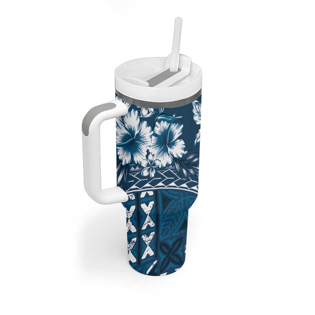 Kia Orana Cook Islands Tumbler With Handle Tiare & Stars - Navy Blue LT7 - Polynesian Pride