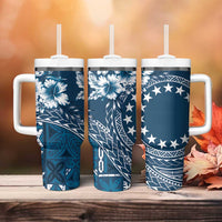 Kia Orana Cook Islands Tumbler With Handle Tiare & Stars - Navy Blue LT7 - Polynesian Pride
