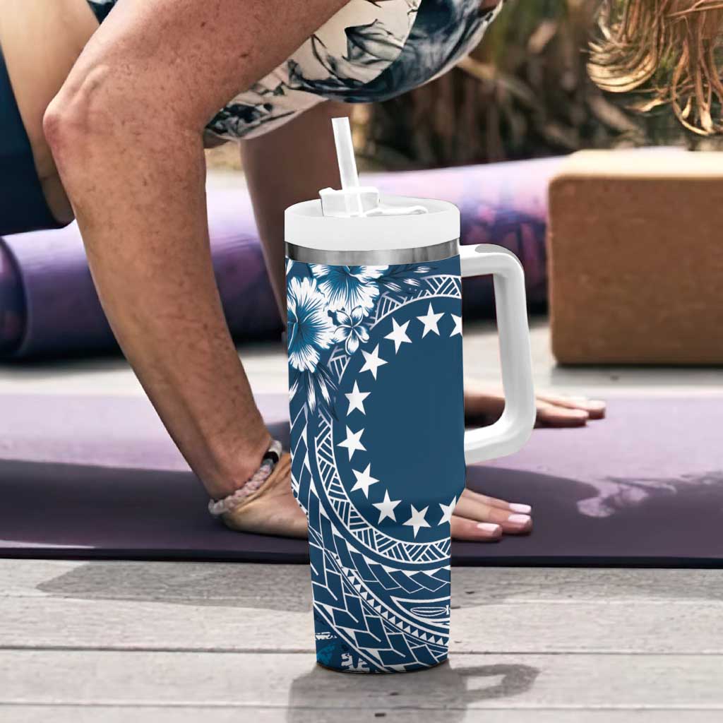 Kia Orana Cook Islands Tumbler With Handle Tiare & Stars - Navy Blue LT7 - Polynesian Pride