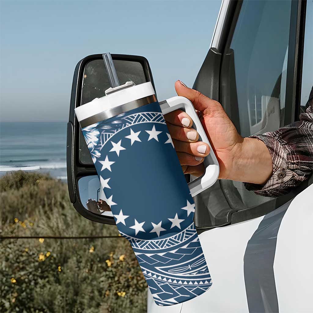 Kia Orana Cook Islands Tumbler With Handle Tiare & Stars - Navy Blue LT7 - Polynesian Pride