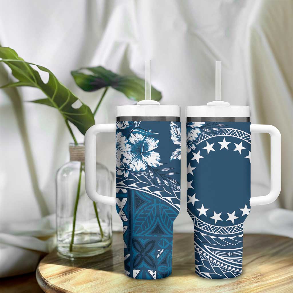 Kia Orana Cook Islands Tumbler With Handle Tiare & Stars - Navy Blue LT7 - Polynesian Pride