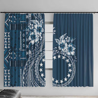Kia Orana Cook Islands Window Curtain Tiare and Stars - Navy Blue LT7 With Hooks Navy Blue - Polynesian Pride