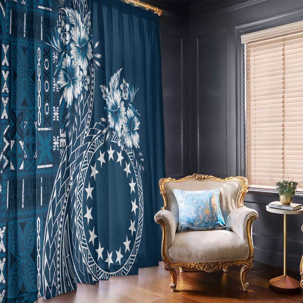 Kia Orana Cook Islands Window Curtain Tiare and Stars - Navy Blue LT7 - Polynesian Pride