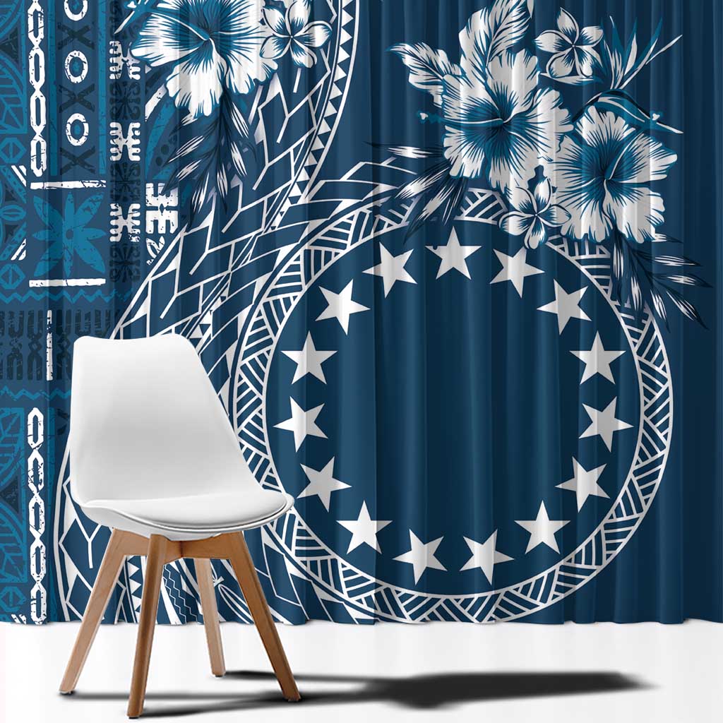 Kia Orana Cook Islands Window Curtain Tiare and Stars - Navy Blue LT7 - Polynesian Pride