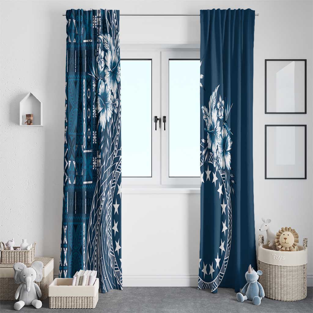 Kia Orana Cook Islands Window Curtain Tiare and Stars - Navy Blue LT7 - Polynesian Pride