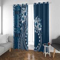 Kia Orana Cook Islands Window Curtain Tiare and Stars - Navy Blue LT7 With Grommets Navy Blue - Polynesian Pride