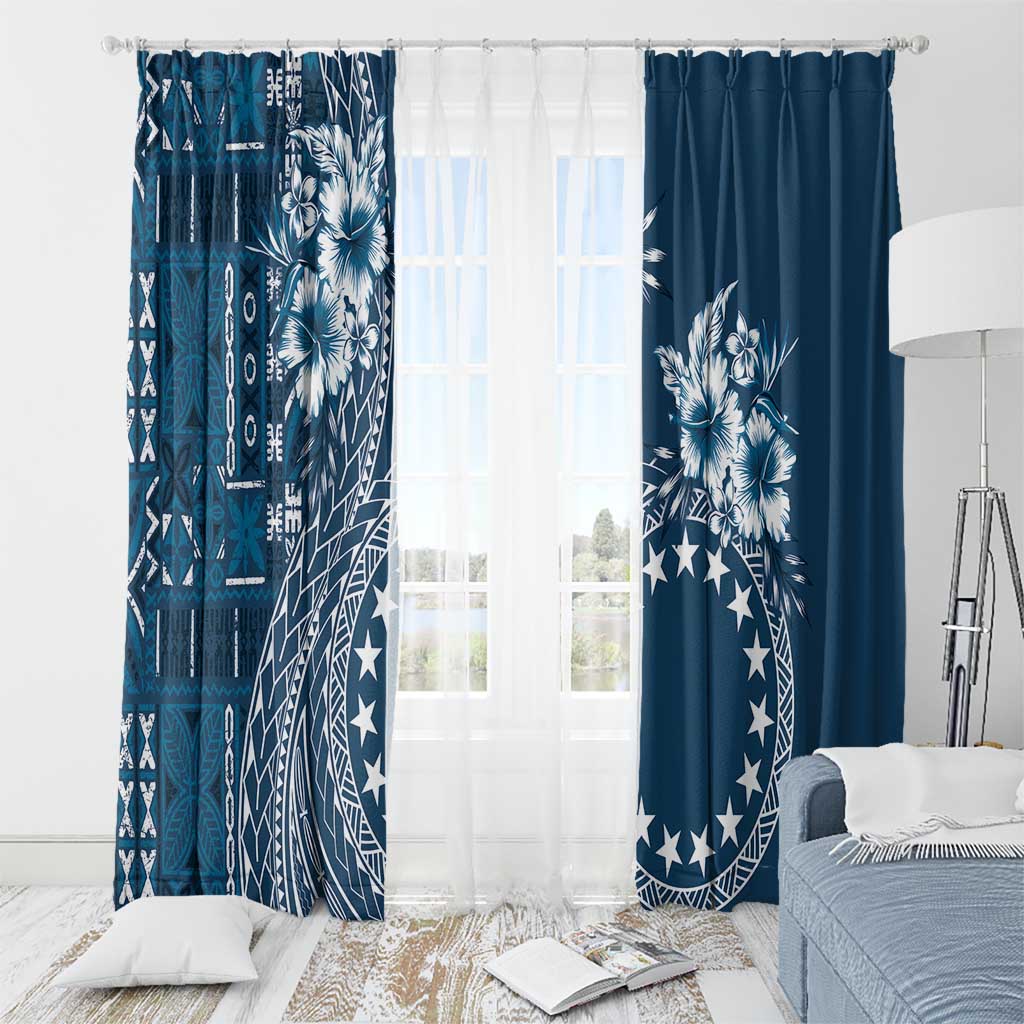 Kia Orana Cook Islands Window Curtain Tiare and Stars - Navy Blue LT7 - Polynesian Pride